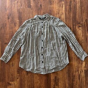 ZARA dark gray and cream houndstooth women’s button blouse